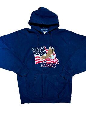 Steve & Barry's USA Eagle Vintage Embroidered Hoodie Sweatshirt, Men's Large